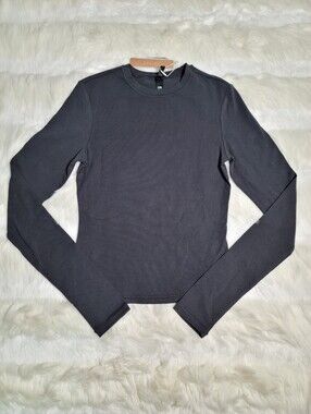 SKIMS Cotton Jersey Long Sleeve T-shirt Black Soot Women XXS NEW